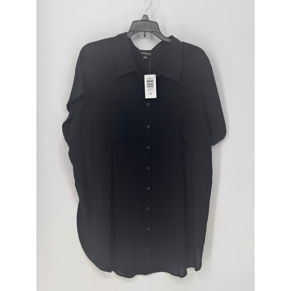 Torrid Tunic Shirt Womens 2X Black NWT Dolman Challis Button Up Short Sleeve